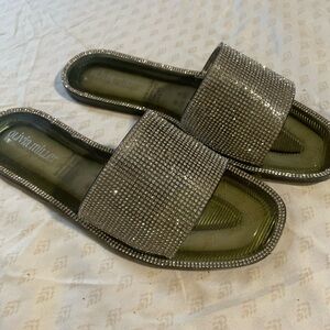 Olivia Miller Glittering Silver Slide Sandals